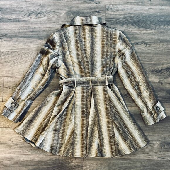 HELENA BERMAN LONDON FIT + FLARE SNAKE PRINT SATIN FEEL TRENCH COAT - Picture 10 of 14